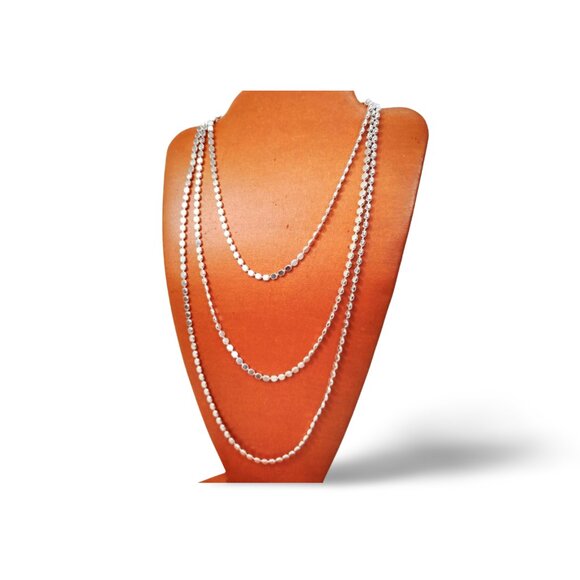 Stylish Silver Tone Rice Bead 27” Opera Triple Layer Chain Necklace JW1543 - Picture 2 of 4